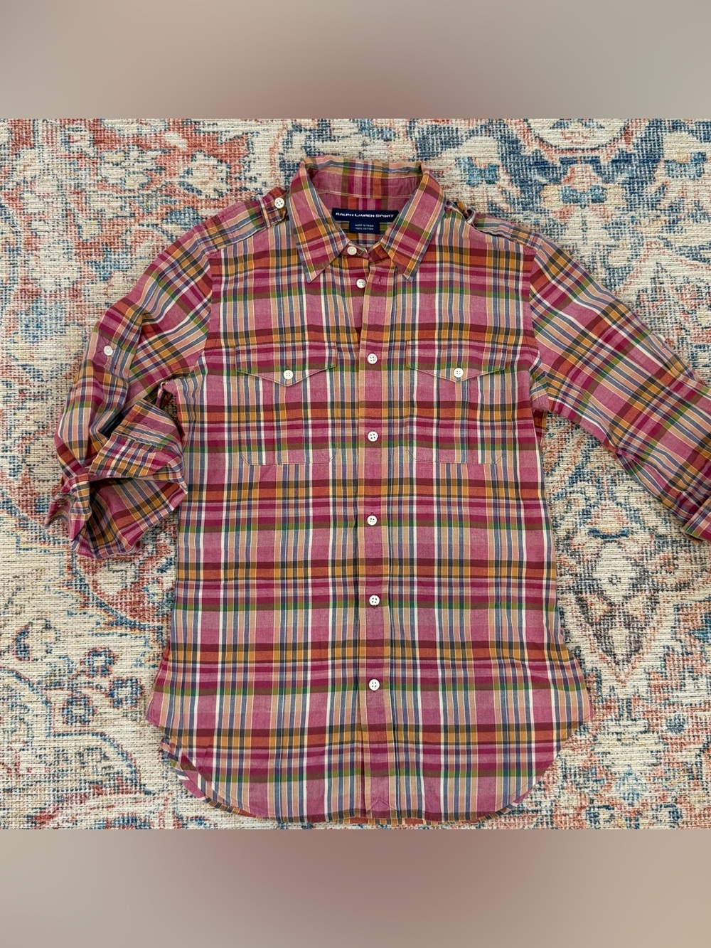 Ralph Lauren Sport Women’s 4 Madras Plaid Button Down Cotton Shirt Preppy - Picture 5 of 10